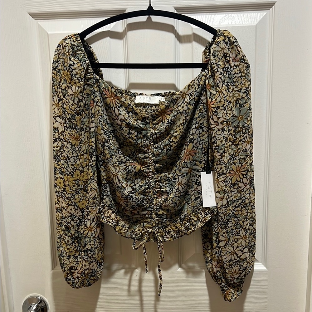 Astr Brown Tan Puff Sleeve Crop Blouse